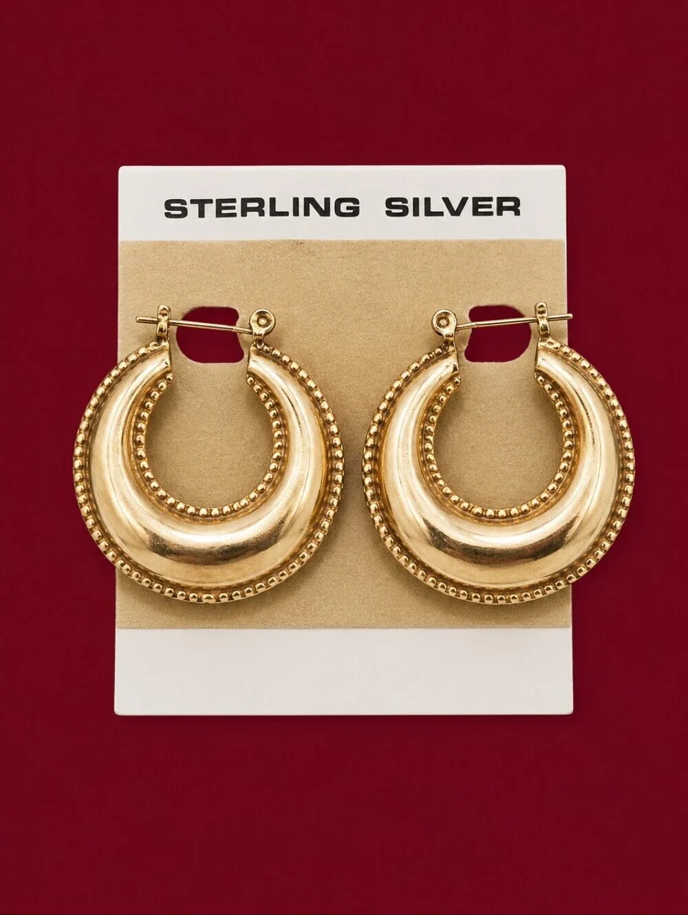 Vintage 1980s Sterling Silver Puff Creole Hoop Huggie Earrings